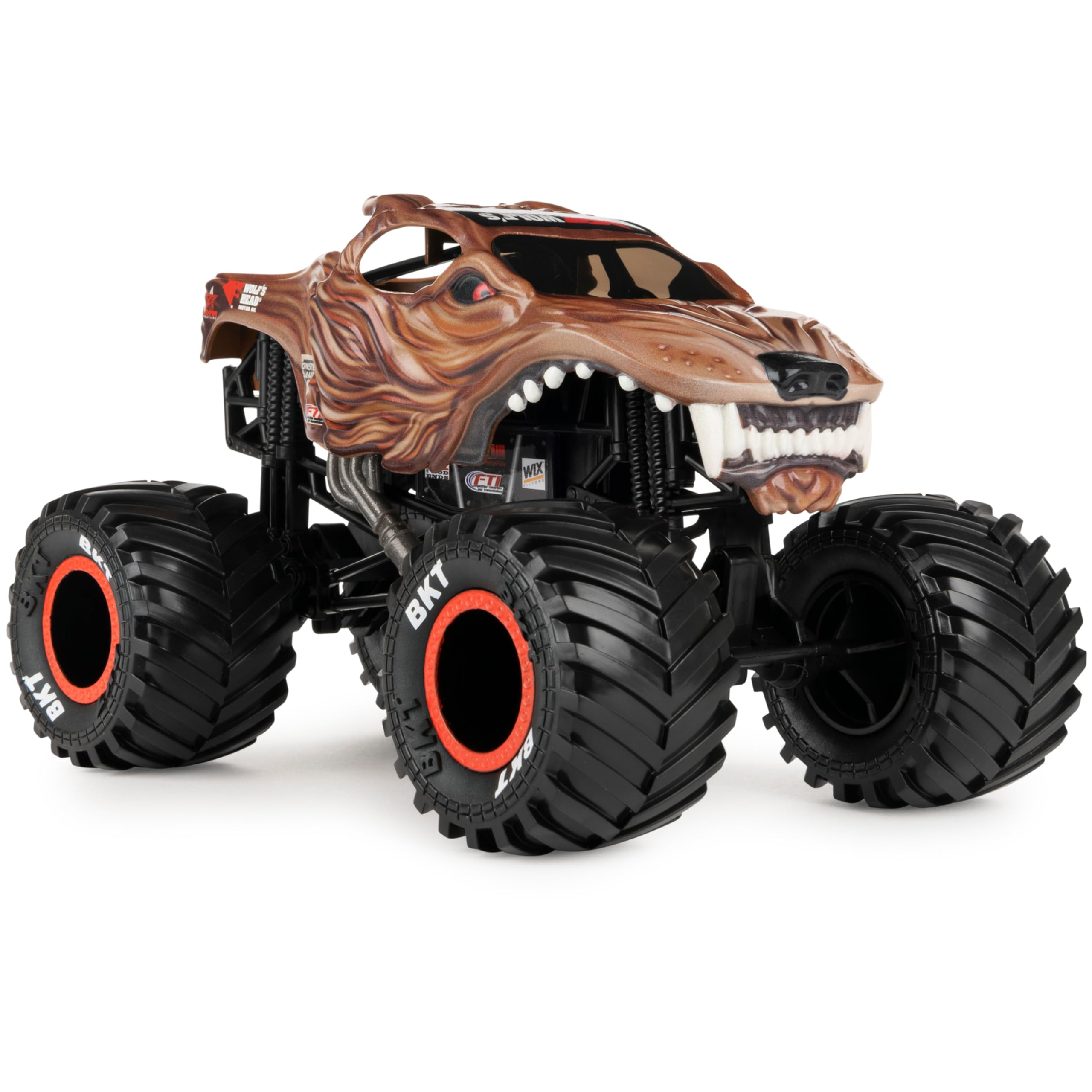 Spin Master Wolf's Head Monster Truck close-up detail highlights authentic styling.