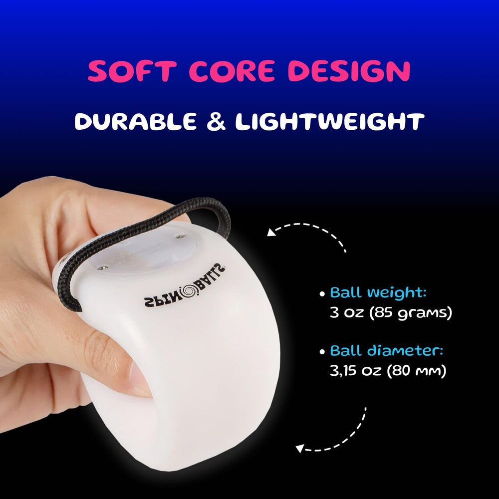 Spin Balls Glow.0 double-loop handles for comfortable spins.