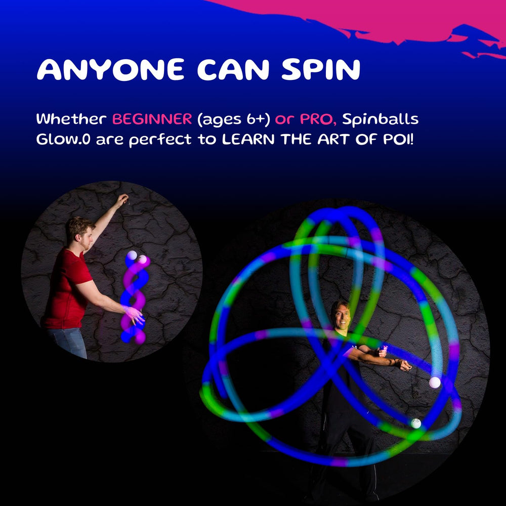 Spin Balls Glow.0 adjustable leashes extended for practice.