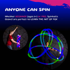 Spin Balls Glow.0 adjustable leashes extended for practice.