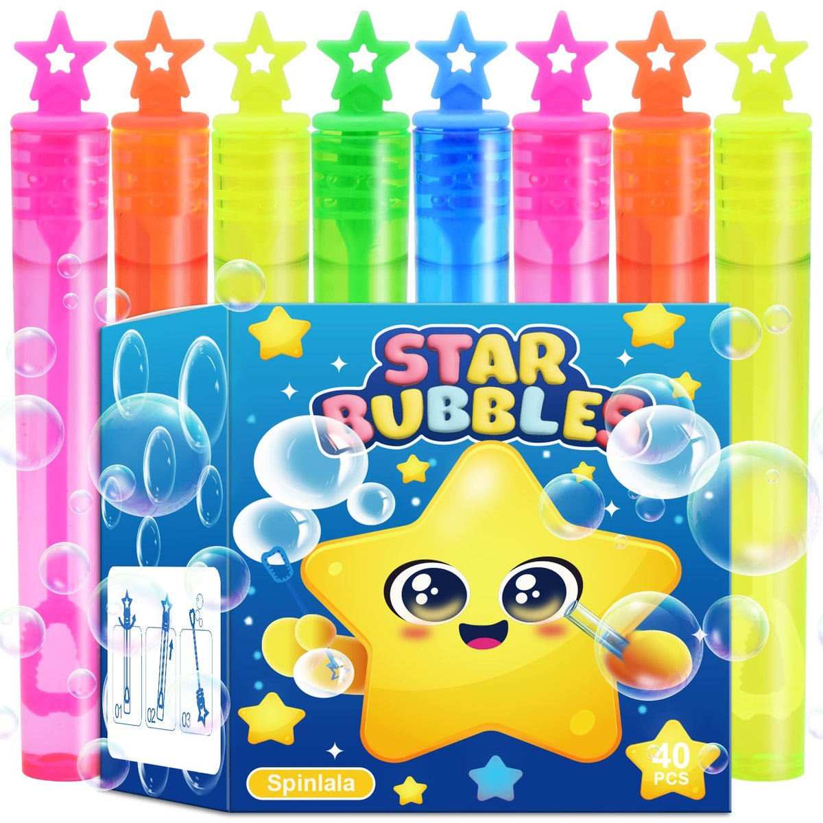 SpinLaLa 40-pack star bubble wand green for outdoor play and colorful party fun