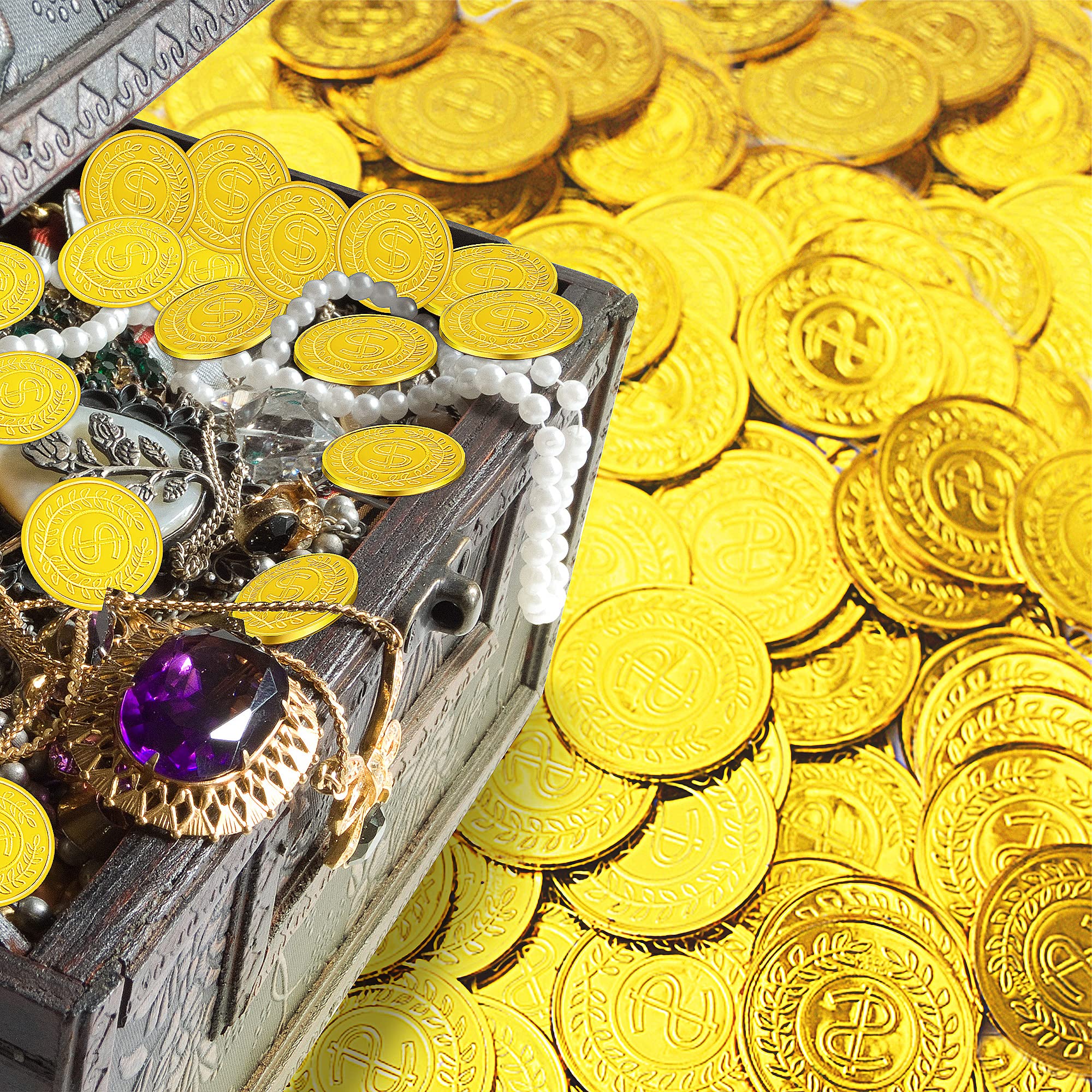 SpinLaLa treasure coins displayed as centerpiece accents for themed parties.