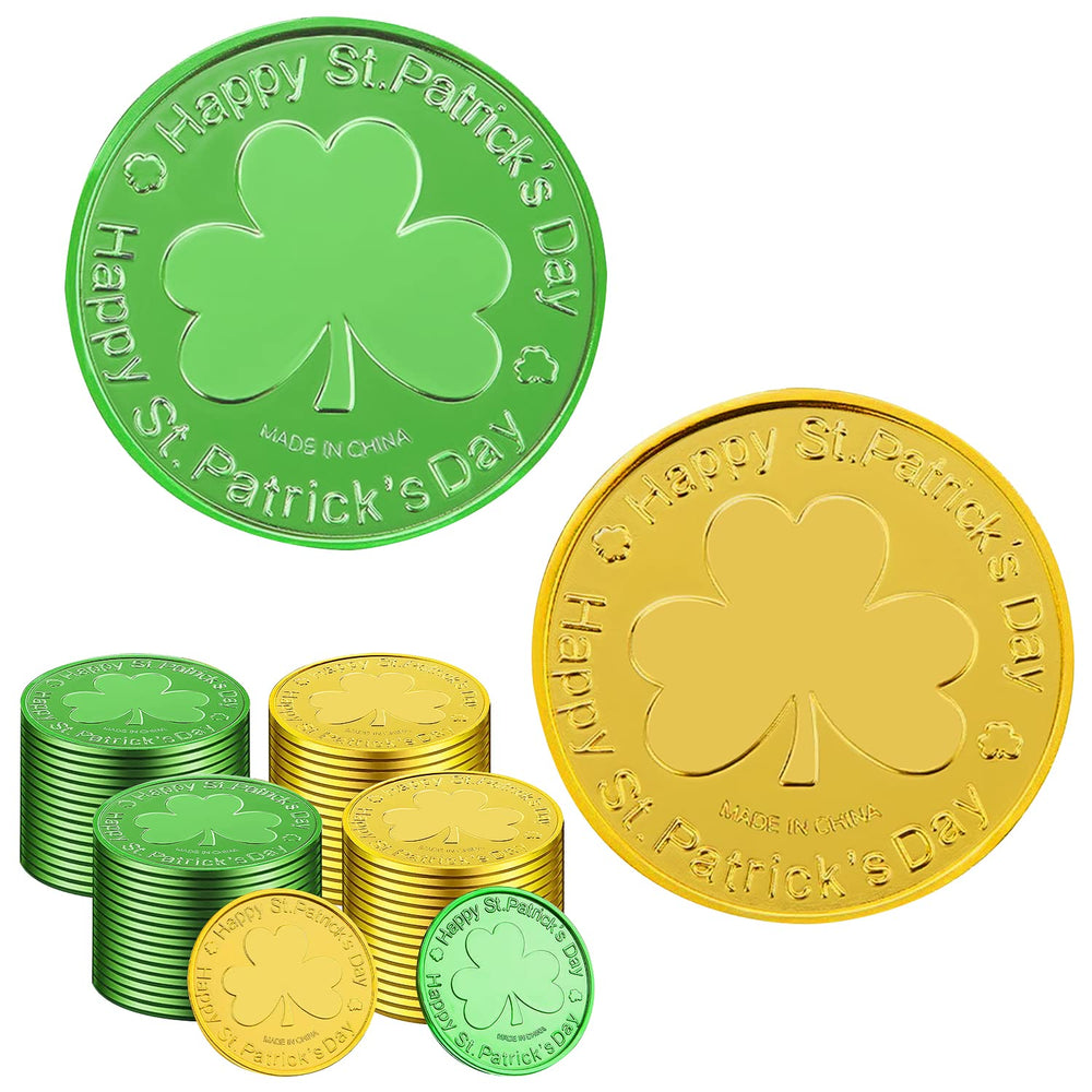 SpinLaLa St Patrick Day gold coins close-up showing shamrock detail for festive decor