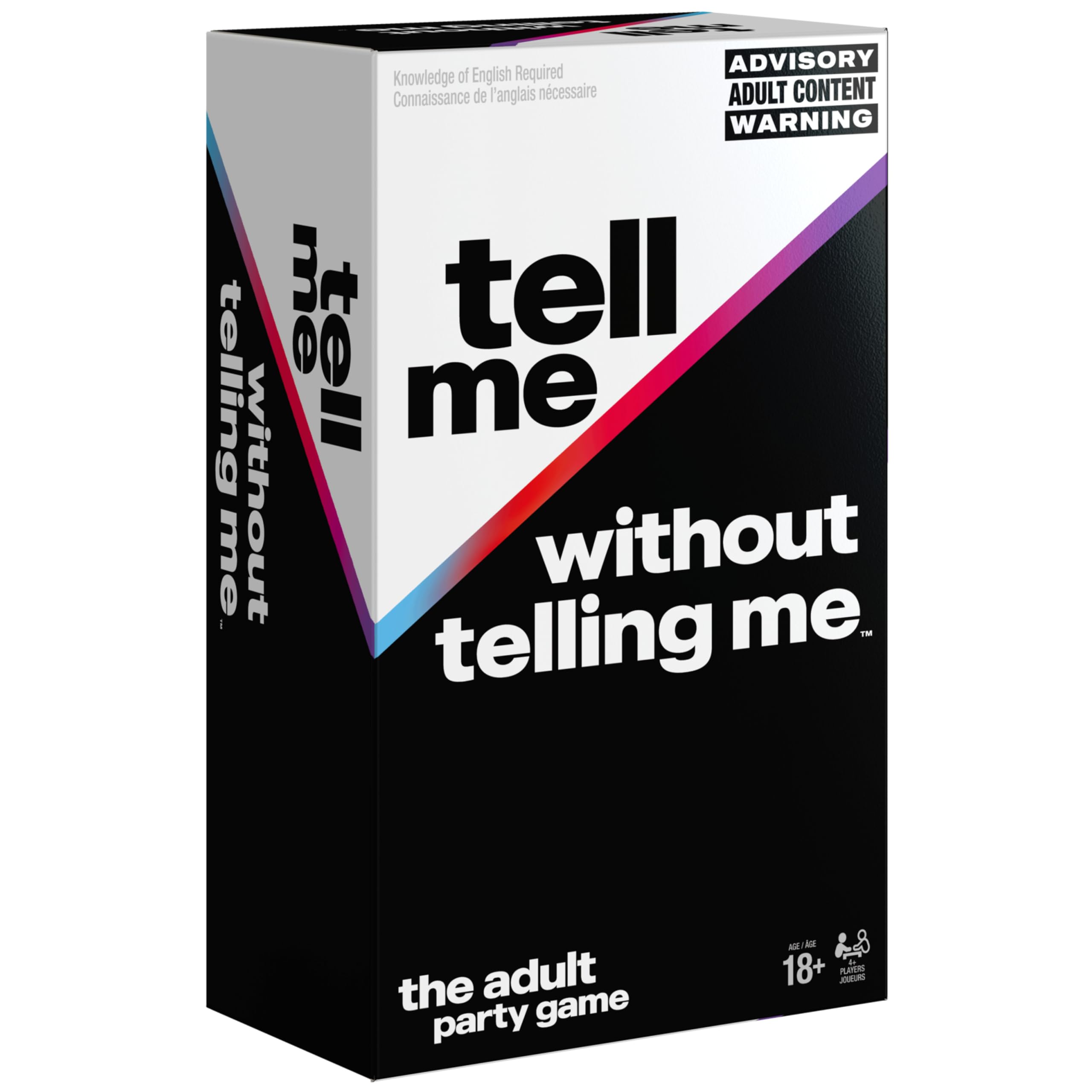 Spin Master Tell Me Without Telling Me box front showing viral party game, great for adult parties