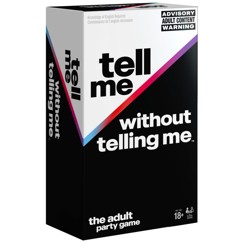 Spin Master Tell Me Without Telling Me box front showing viral party game, great for adult parties