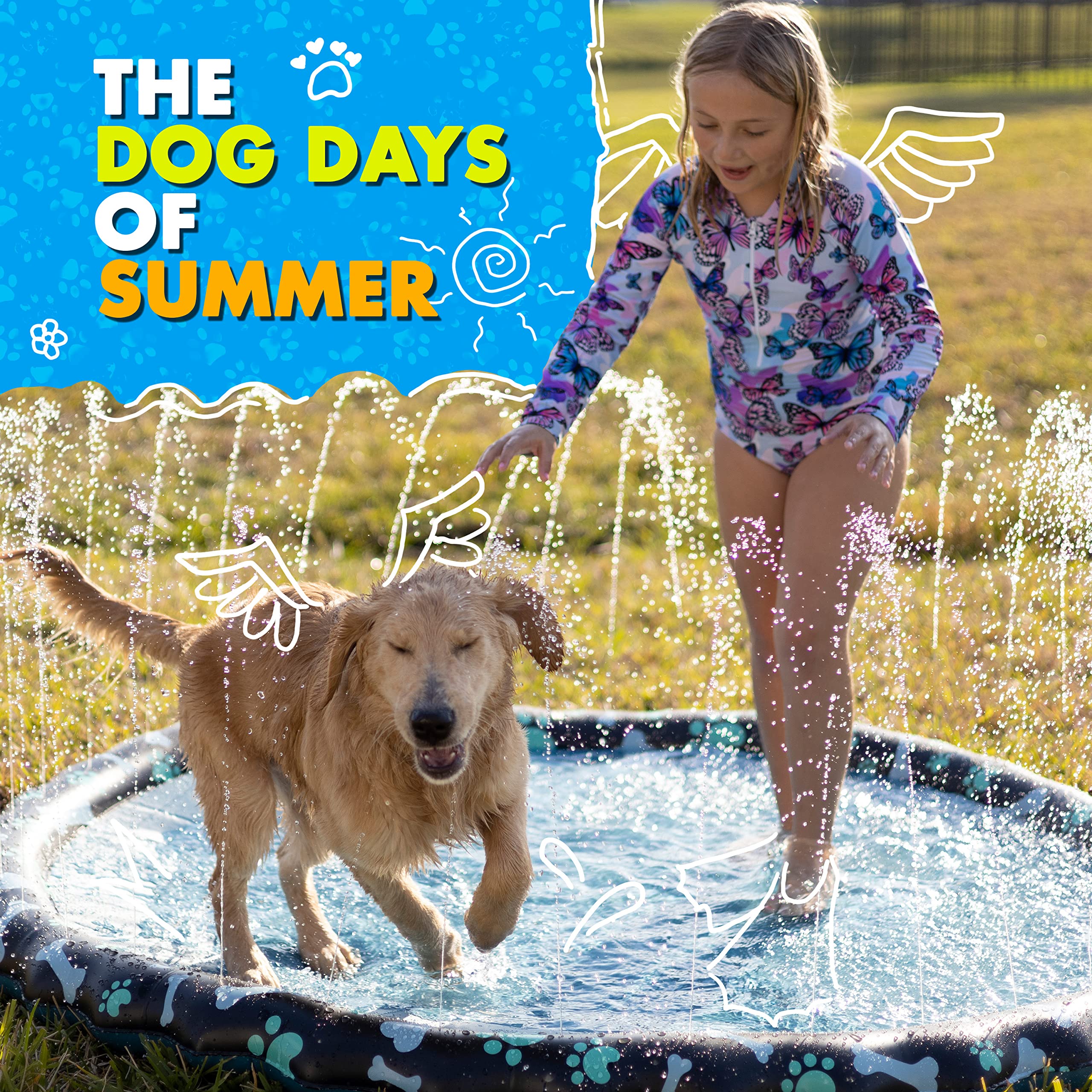 SplashEZ kids and dogs enjoying a sunny splash outdoors