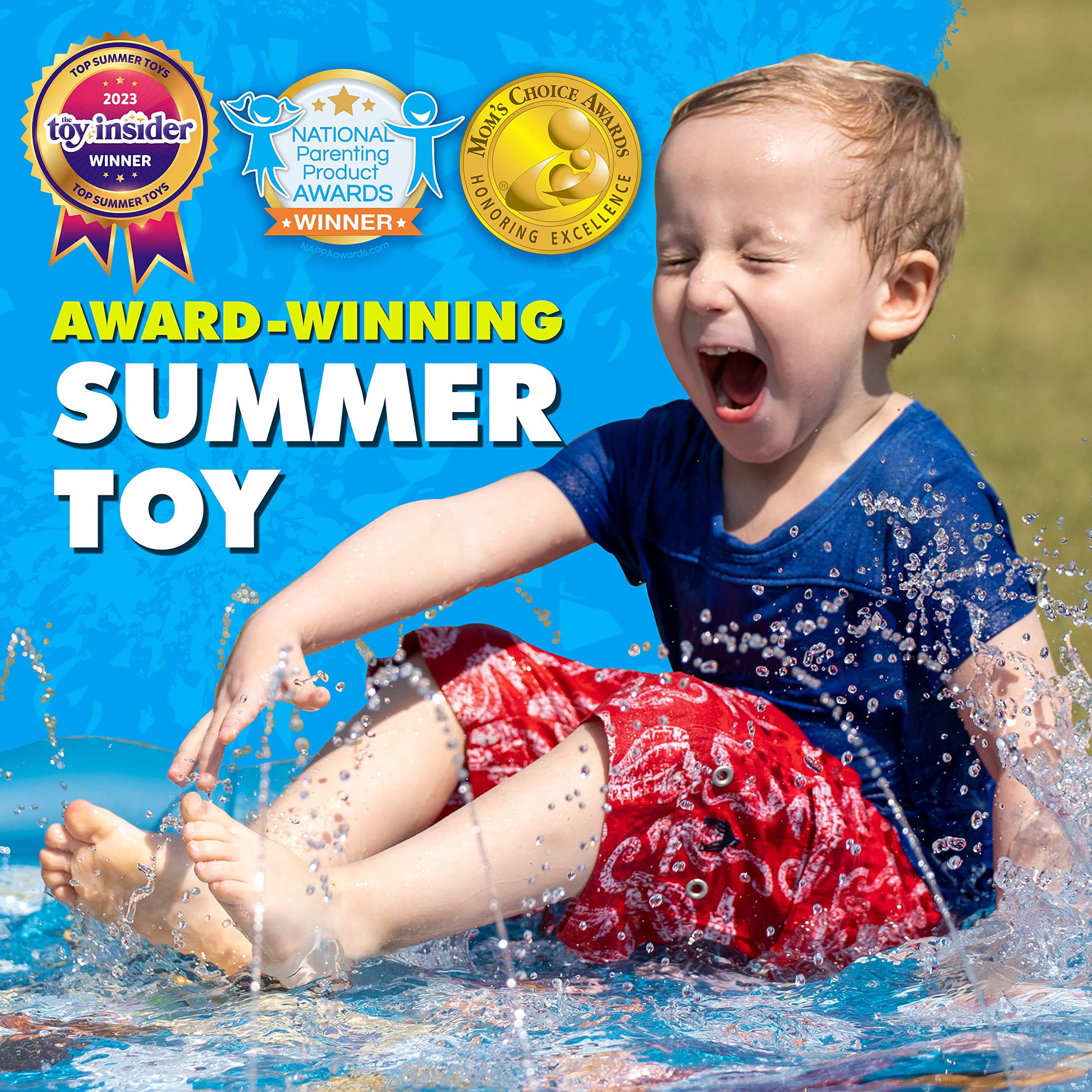 SplashEZ sprinkler fountain providing refreshing water play in sun.