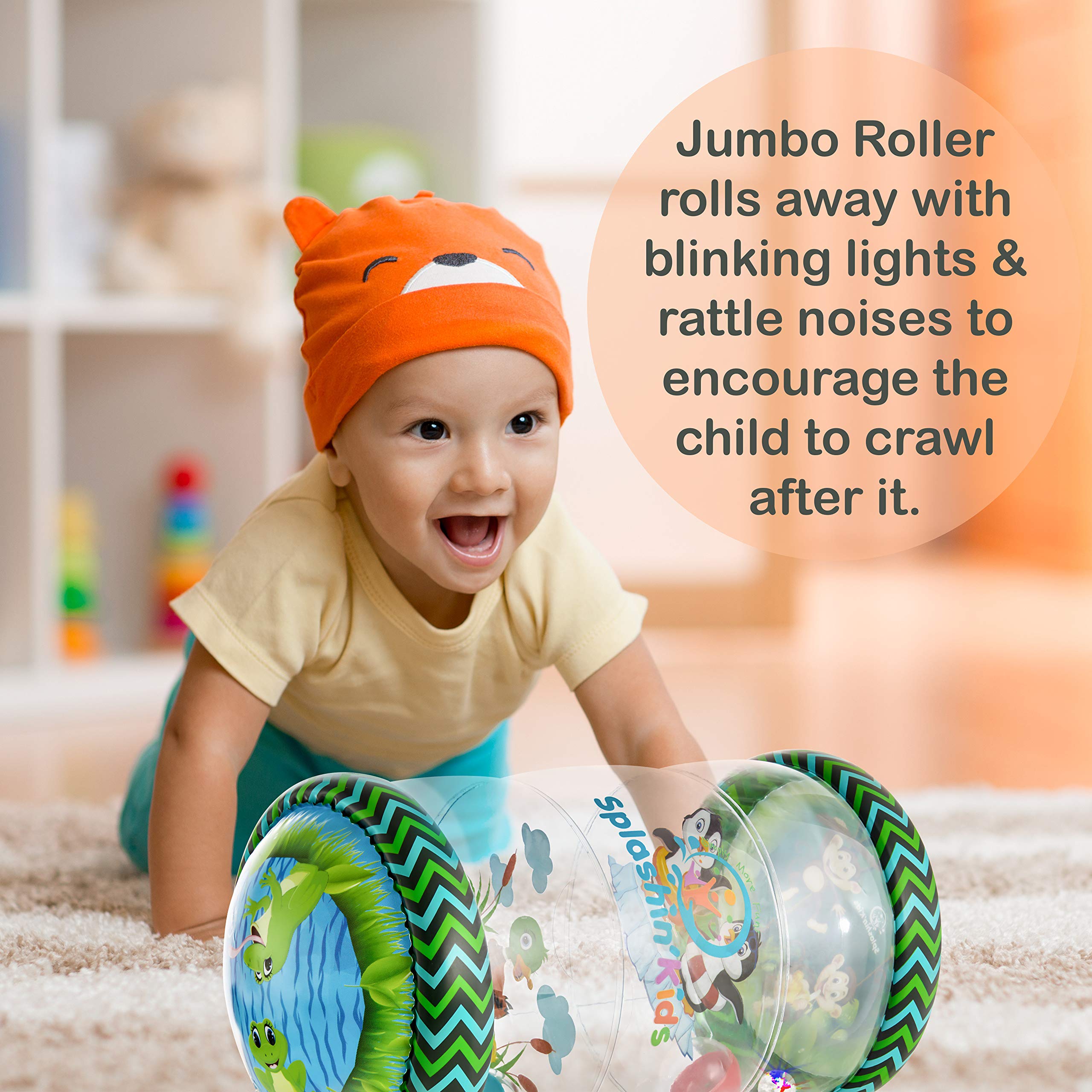 Splashin'kids jumbo-roller-ball-drop-toy engages baby with action-packed play for hand-eye coordination.