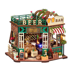 Splashora DIY miniature tavern exterior brick with green trim for shelf display.