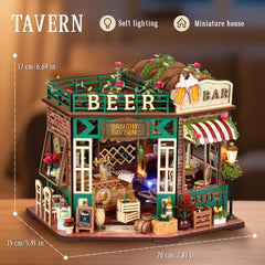 Splashora DIY tavern interior with LED lighting creates warm display ambiance.