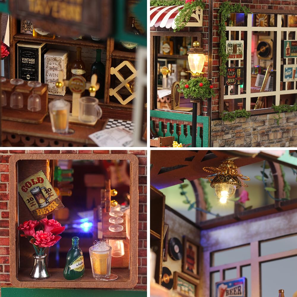 Splashora tavern LED lights and movable furniture enable interactive play.