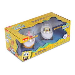 SpongeBob SquarePants pullback boat, close-up decals, vivid graphics for collectors and fans.