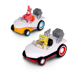 SpongeBob SquarePants pullback boat, SpongeBob front view, perfect for quick, battery-free racing fun.