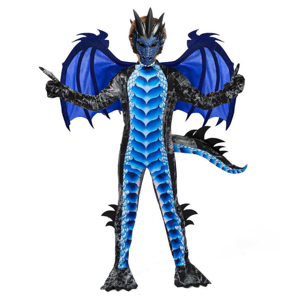 Spooktacular Creations black and blue dragon costume for boys, immersive Halloween play.