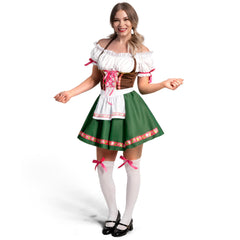 Spooktacular Creations green dirndl costume offers comfortable all-day wear for events.