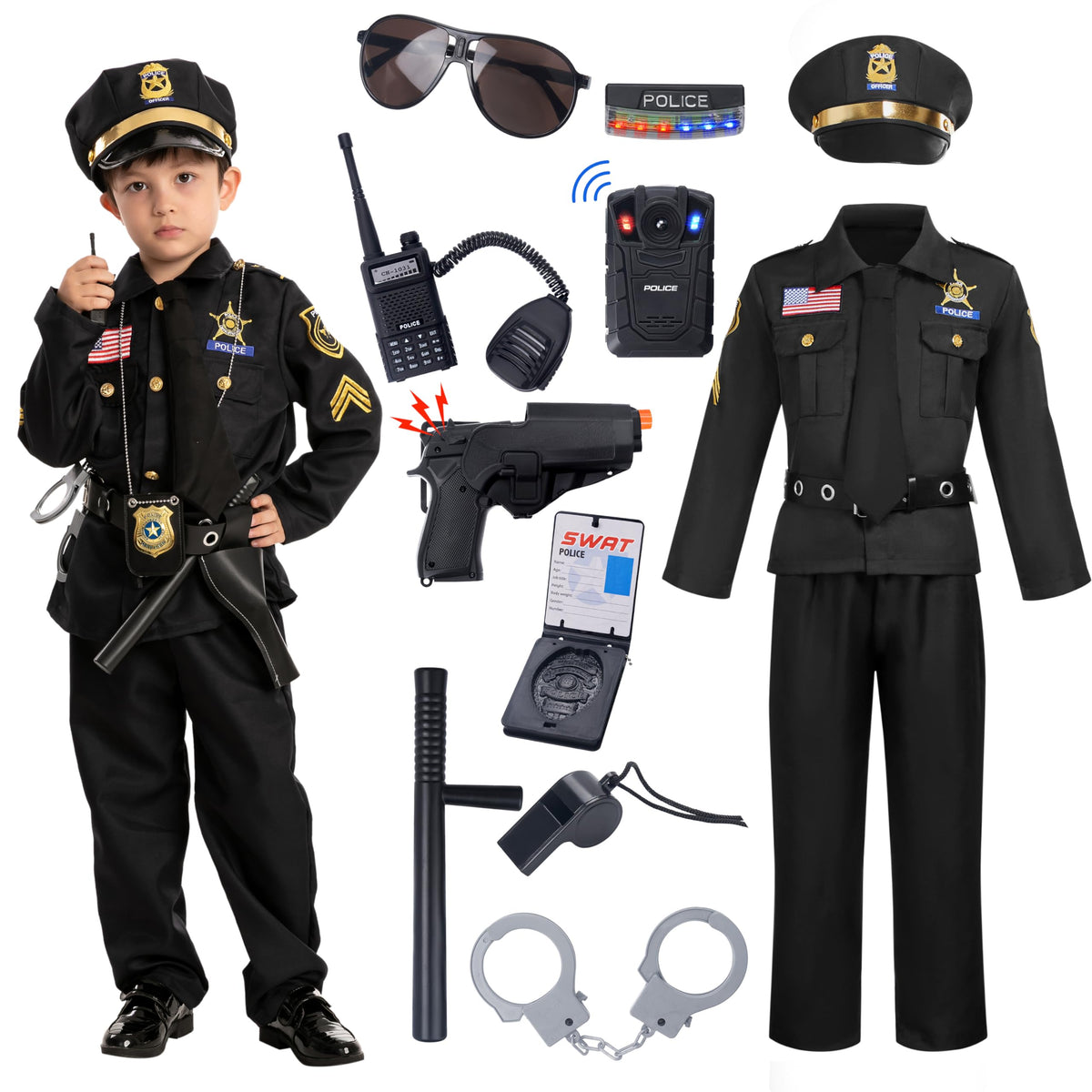 Spooktacular Creations police costume shirt-pants-hat for kids, easy dress-up.