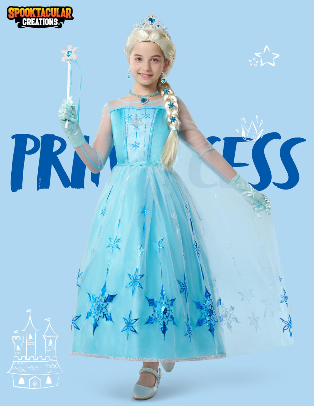 Spooktacular Creations blue cape ensemble enhances twirl-worthy princess vibes