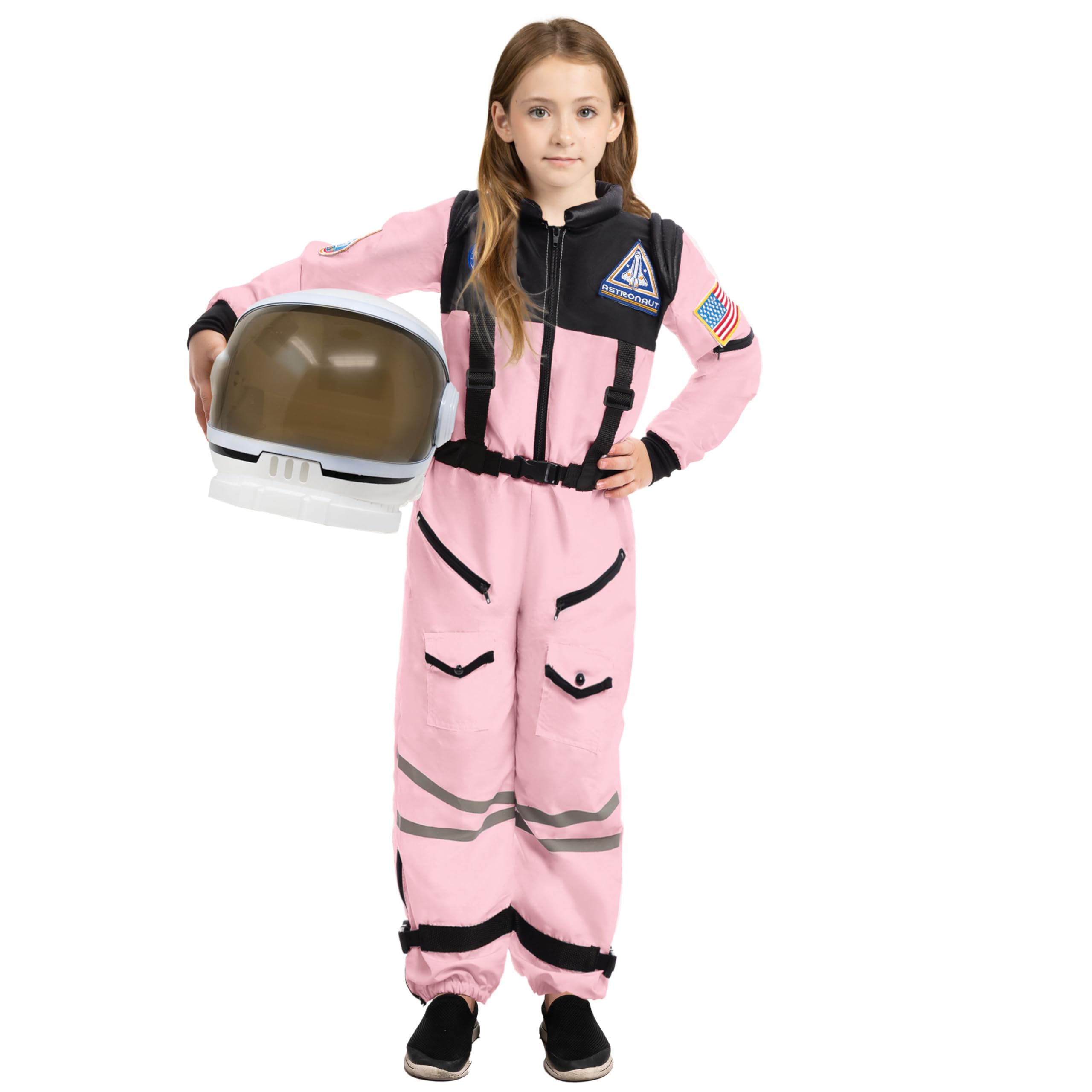 Spooktacular Creations pink astronaut jumpsuit for kids, comfortable fit for imaginative play.