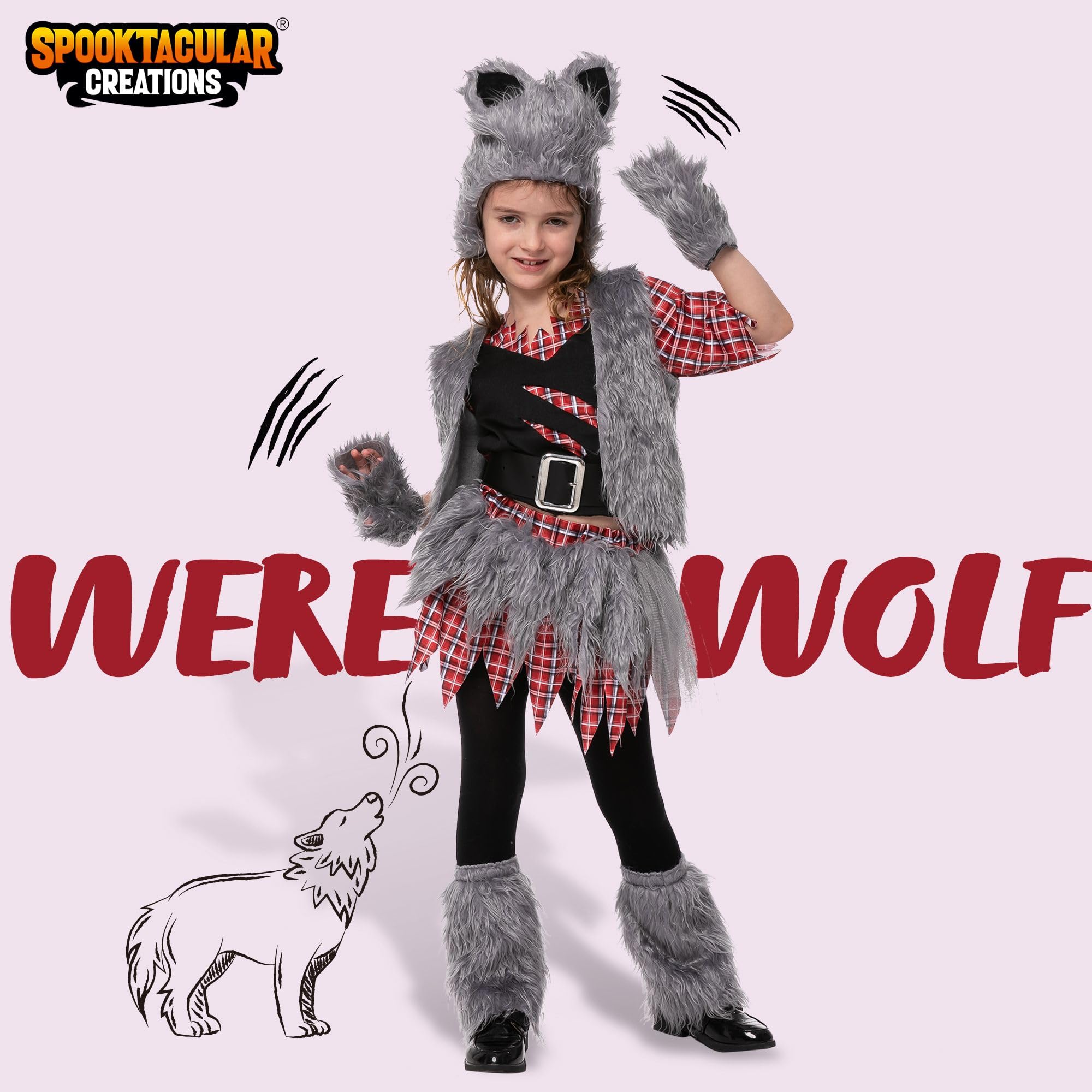 Spooktacular Creations Werewolf top, durable knit front for active dress-up adventures.