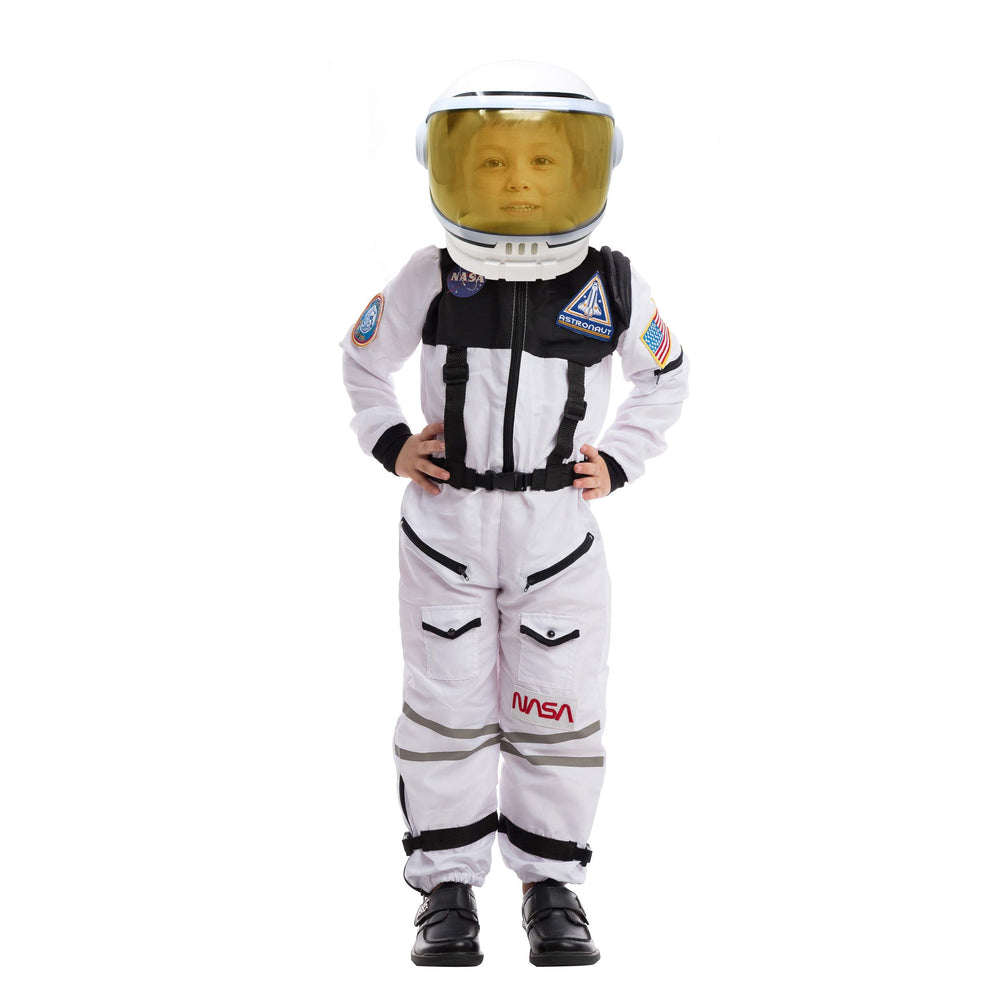 Spooktacular Creations white astronaut jumpsuit with embroidery patches for cosplay