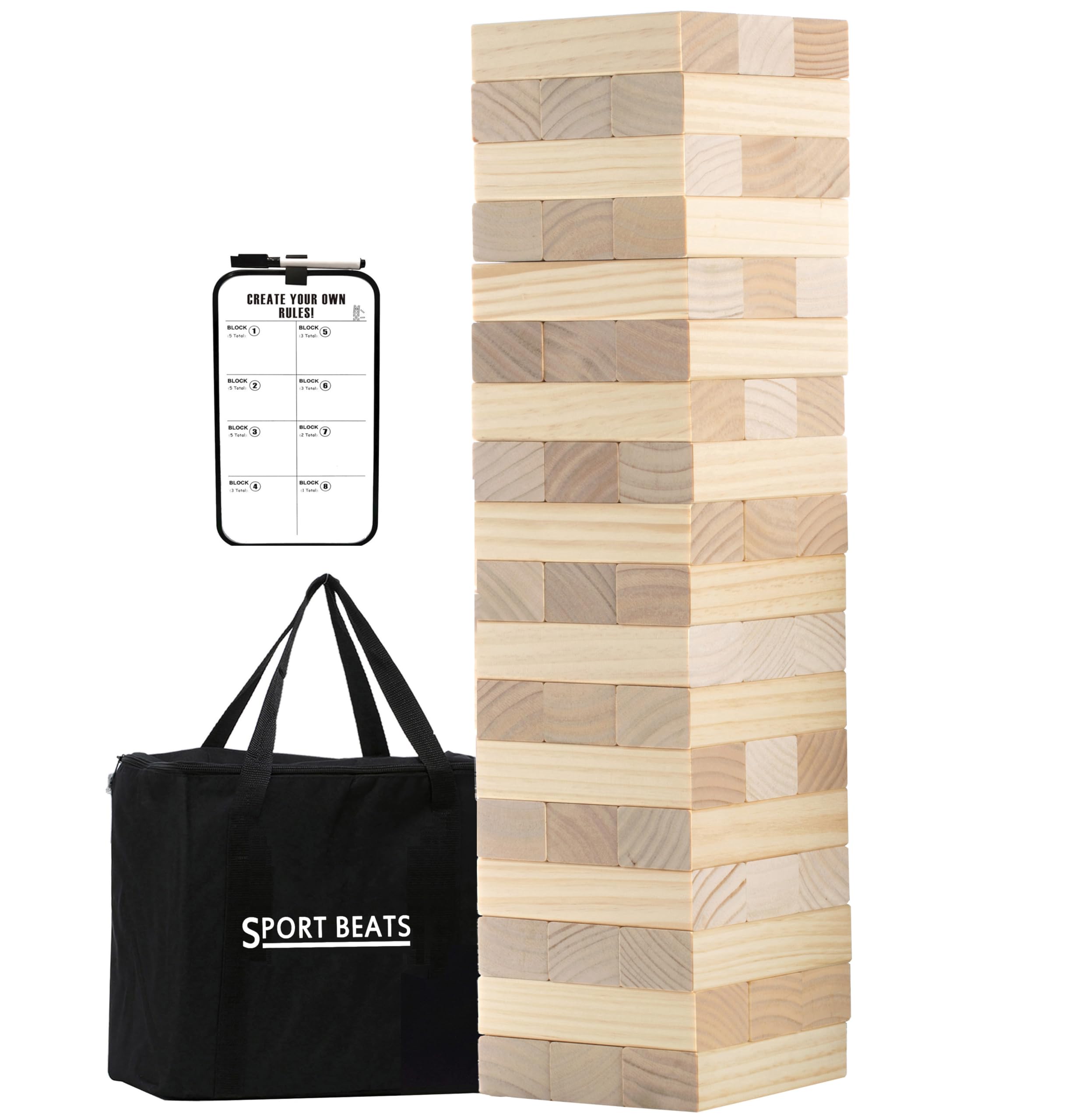 SPORT BEATS Giant Tower stack 54 blocks for backyard play and family-friendly competition.
