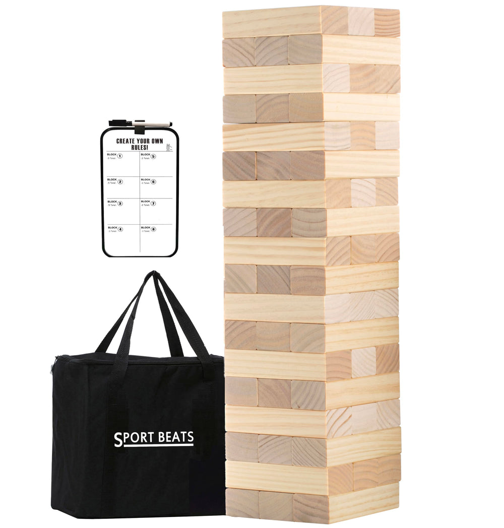 SPORT BEATS Giant Tower stack 54 blocks for backyard play and family-friendly competition.