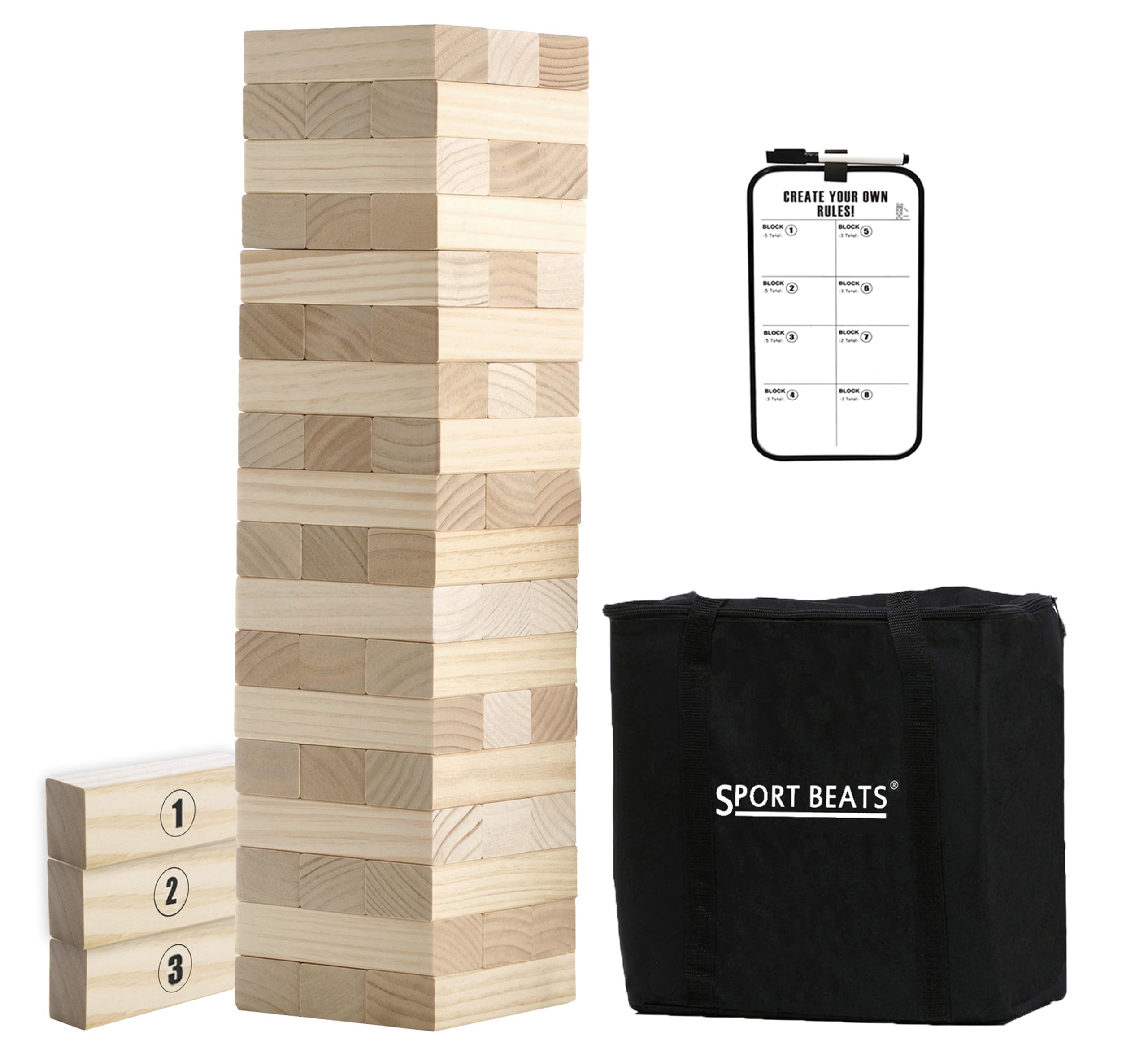 SPORT BEATS outdoor tower stack with 54 wooden blocks for backyard competition
