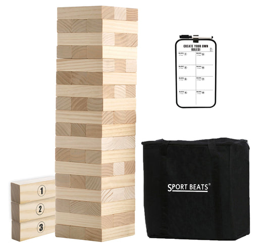 SPORT BEATS outdoor tower stack with 54 wooden blocks for backyard competition