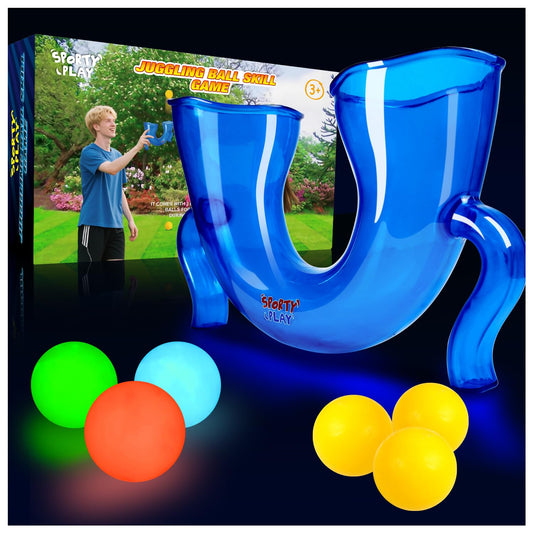 Sporty Play LED glow balls illuminate bright juggling practice indoors or outdoors.