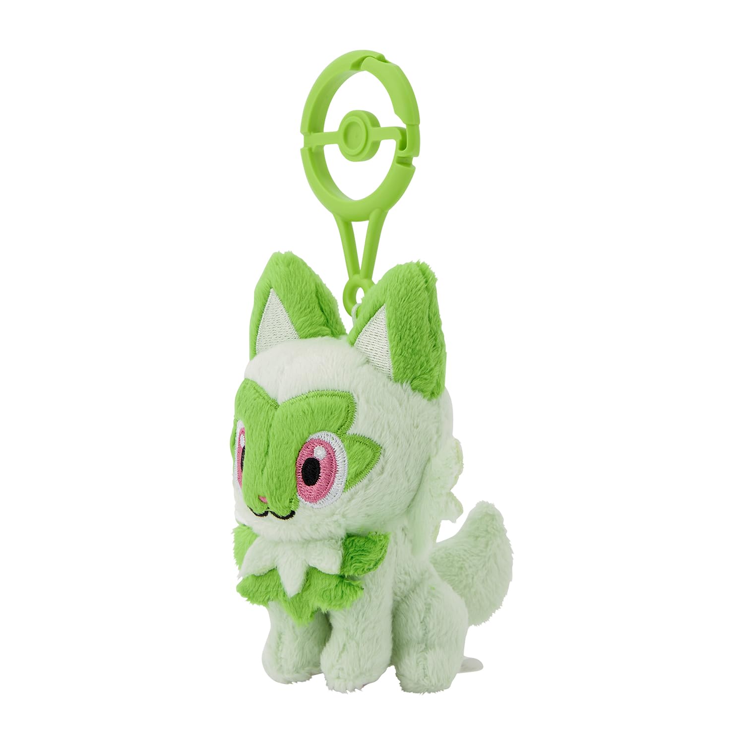 Sprigatito plush close-up reveals soft fur texture for cuddling.