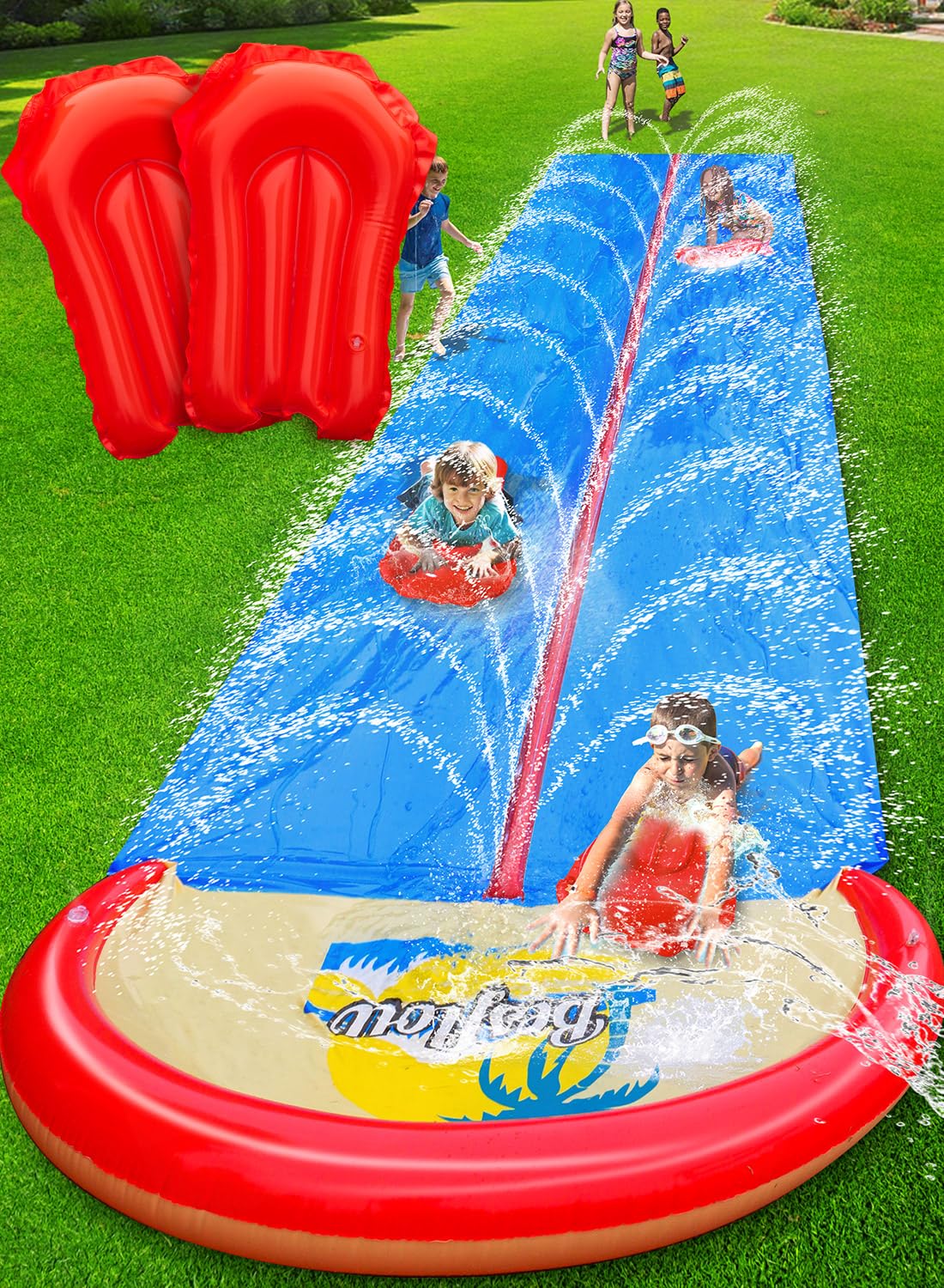 Spring Water slip and water slide long 22ft backyard fun and cooling.