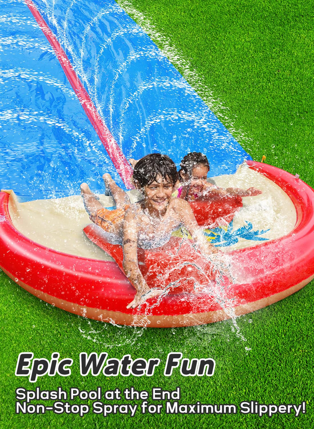 Spring Water slip and water slide mini pool top adds splash-ready chill zone.