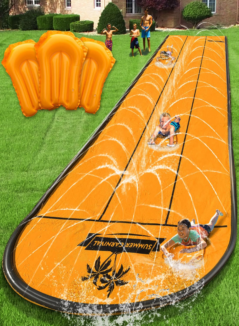 Spring Water Slip and Slide 22ft 3-lane for backyard races.