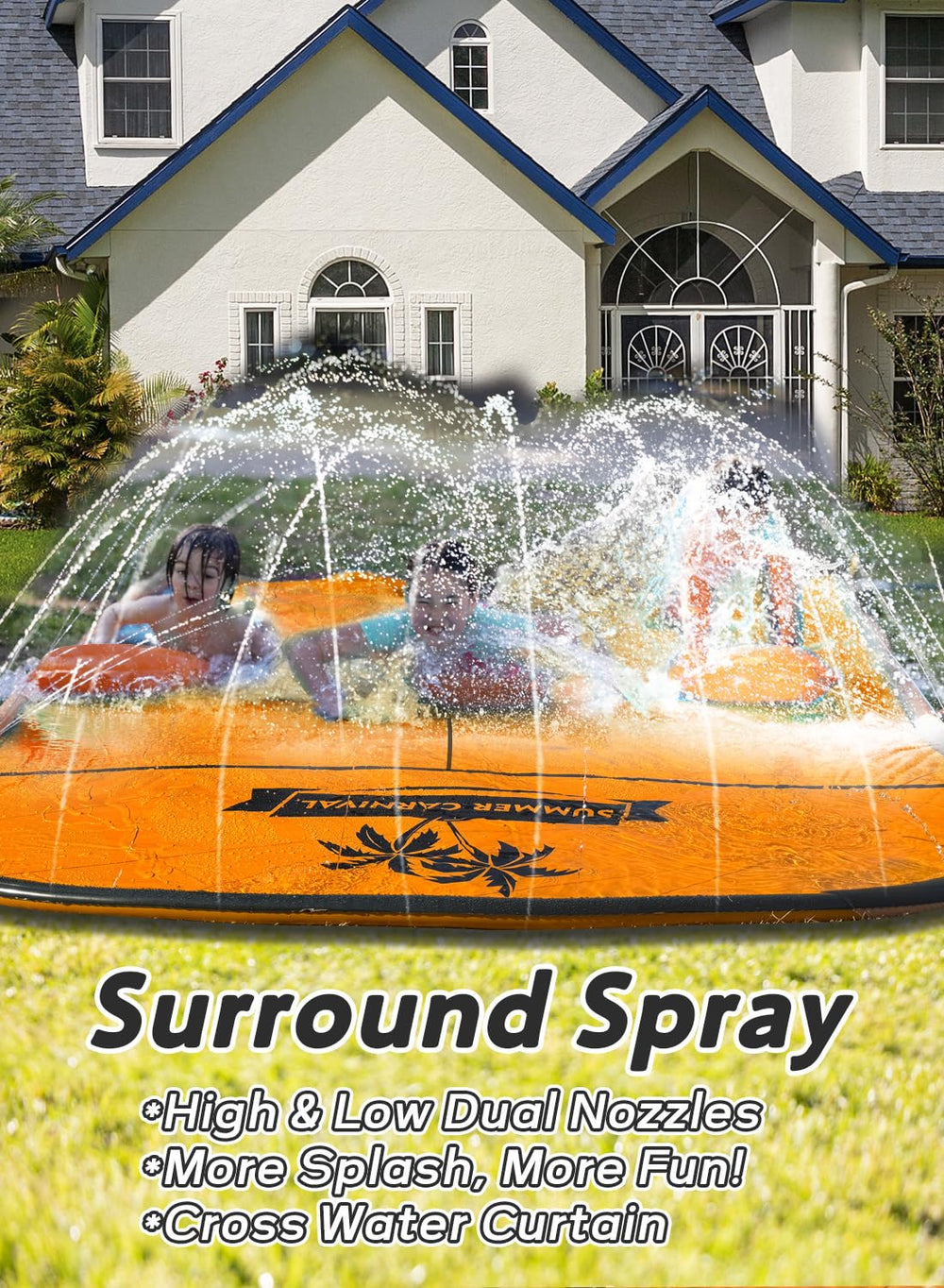 Spring Water Slip and Slide includes inflatable bodyboards for extra fun