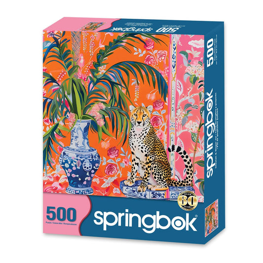 Springbok bold floral patterns beside the cheetah scene for color-rich puzzle nights.