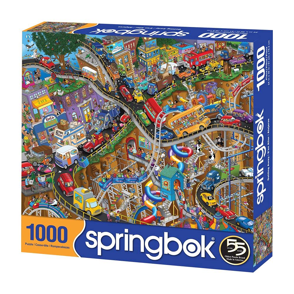 Springbok Getting Away puzzle artwork reveals vibrant colors to energize your sessions.