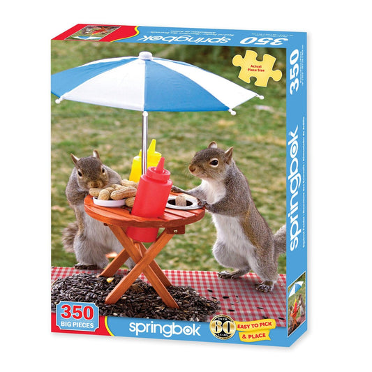 Springbok squirrel feeder puzzle finished artwork, a vibrant scene for display and mindful leisure