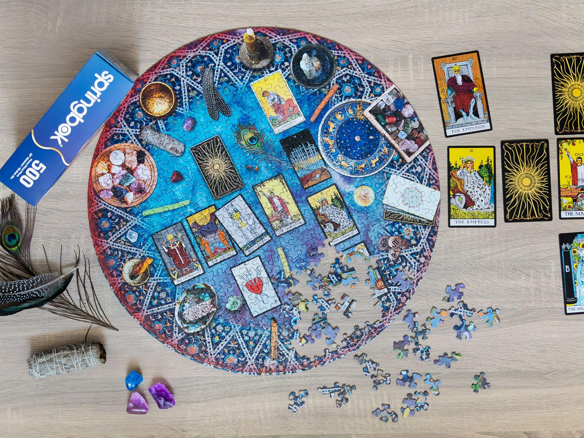 Springbok Tarot Crystal Round Puzzle celestial tapestry backdrop sparks imagination.