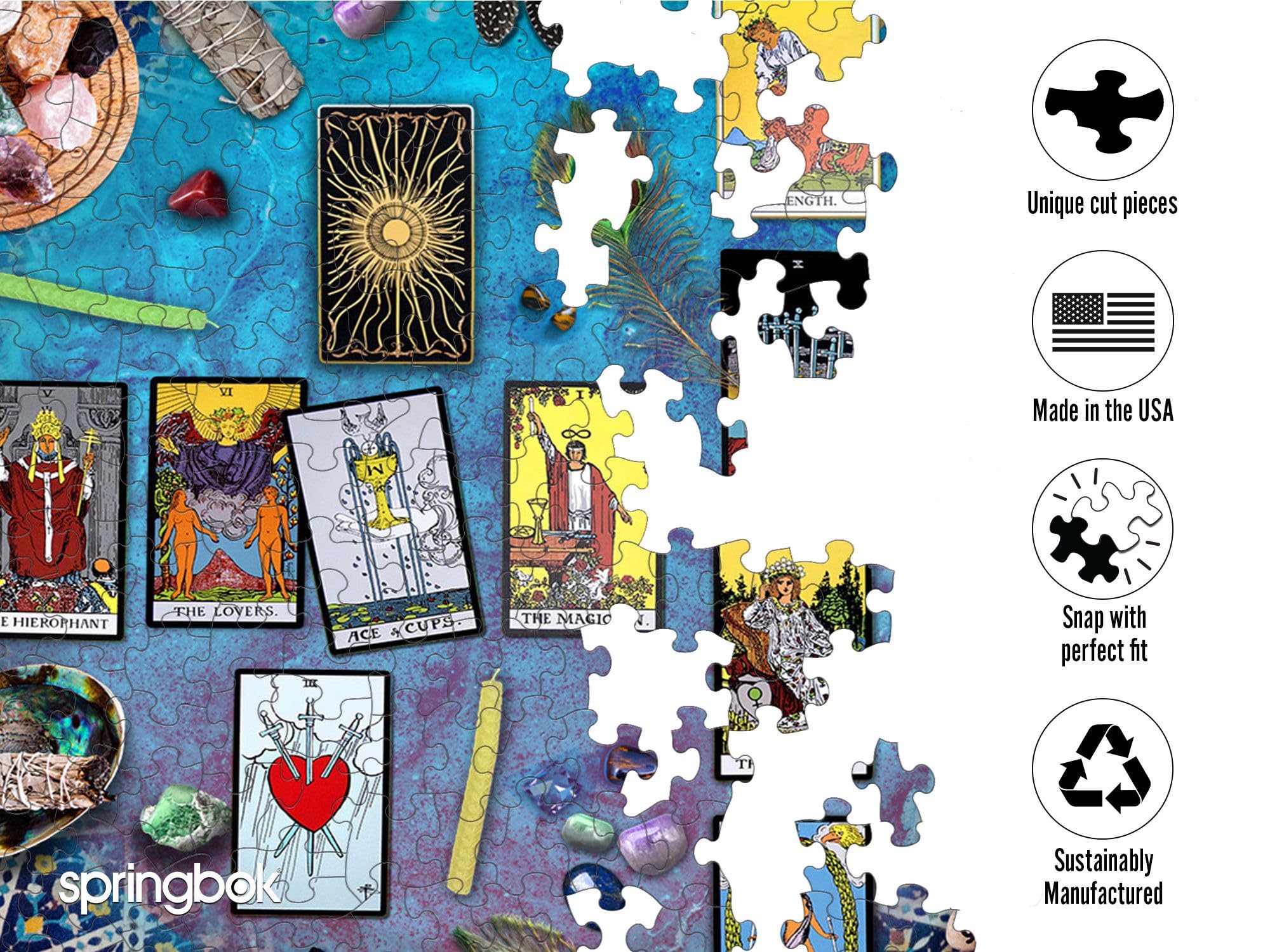 Springbok Tarot Crystal Round Puzzle vibrant artwork enhances family time and challenge.