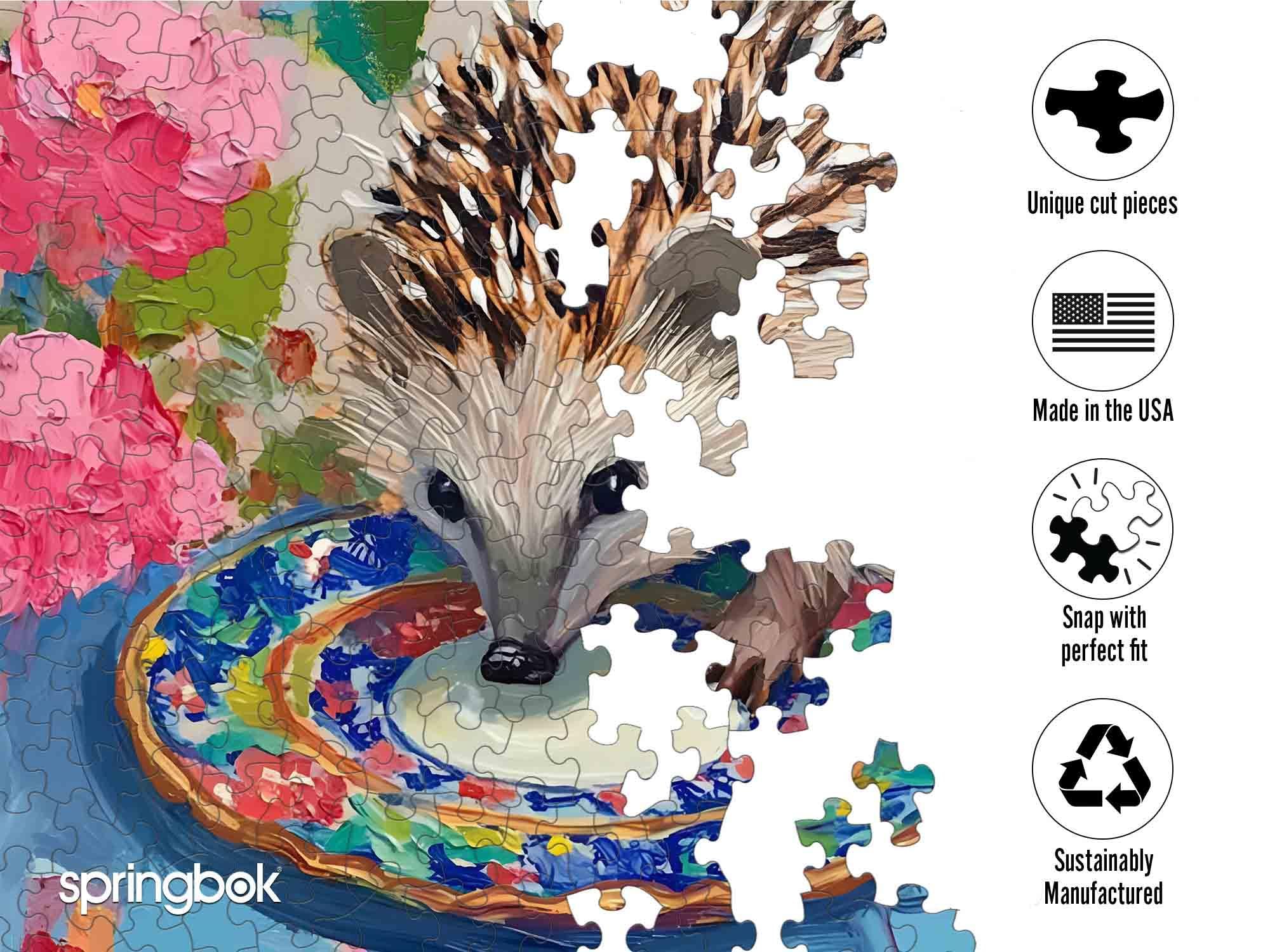 Springbok unique cut pieces puzzle close-up showing irregular shapes and challenge