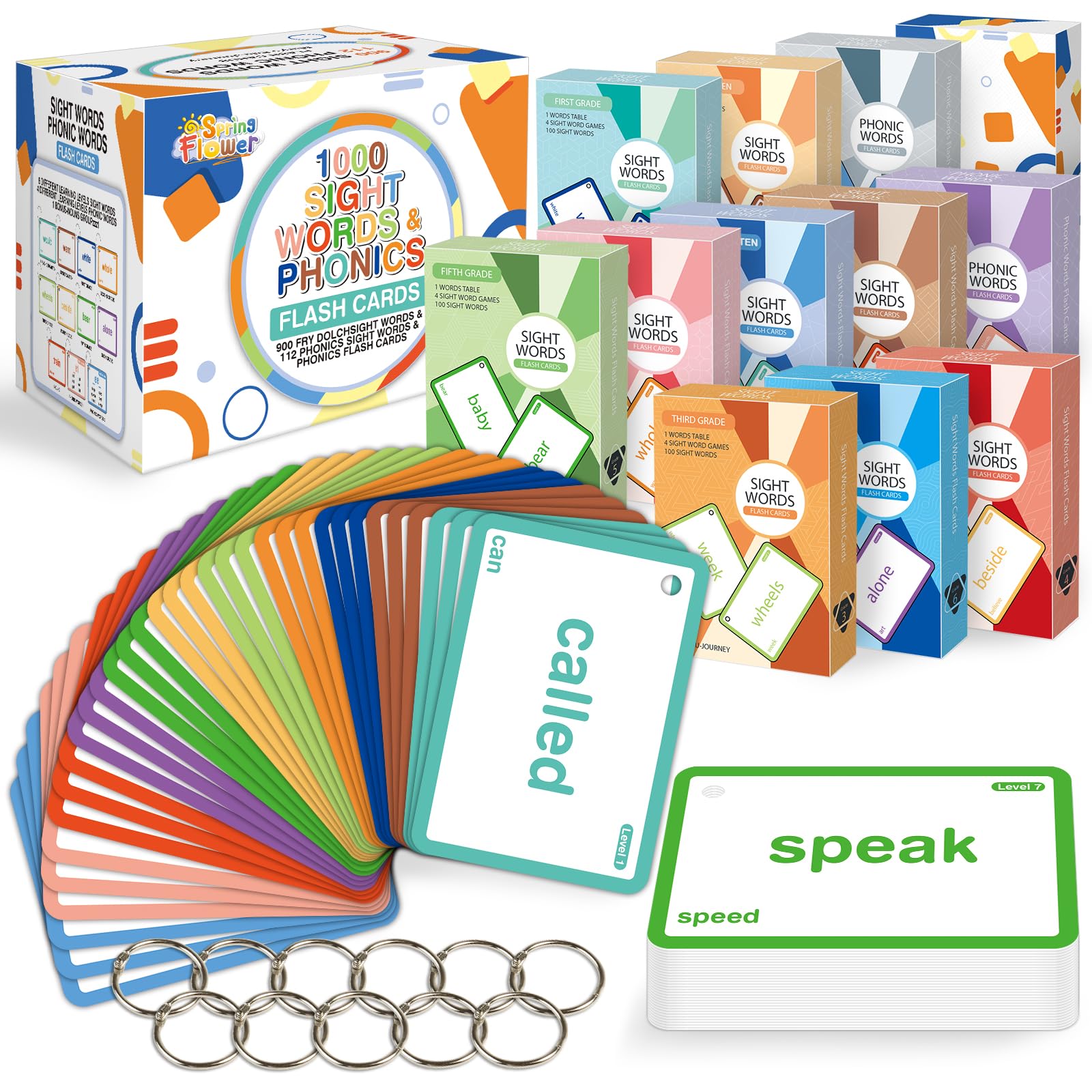 SpringFlower 1012 sight words flash cards cover for classroom reading practice.
