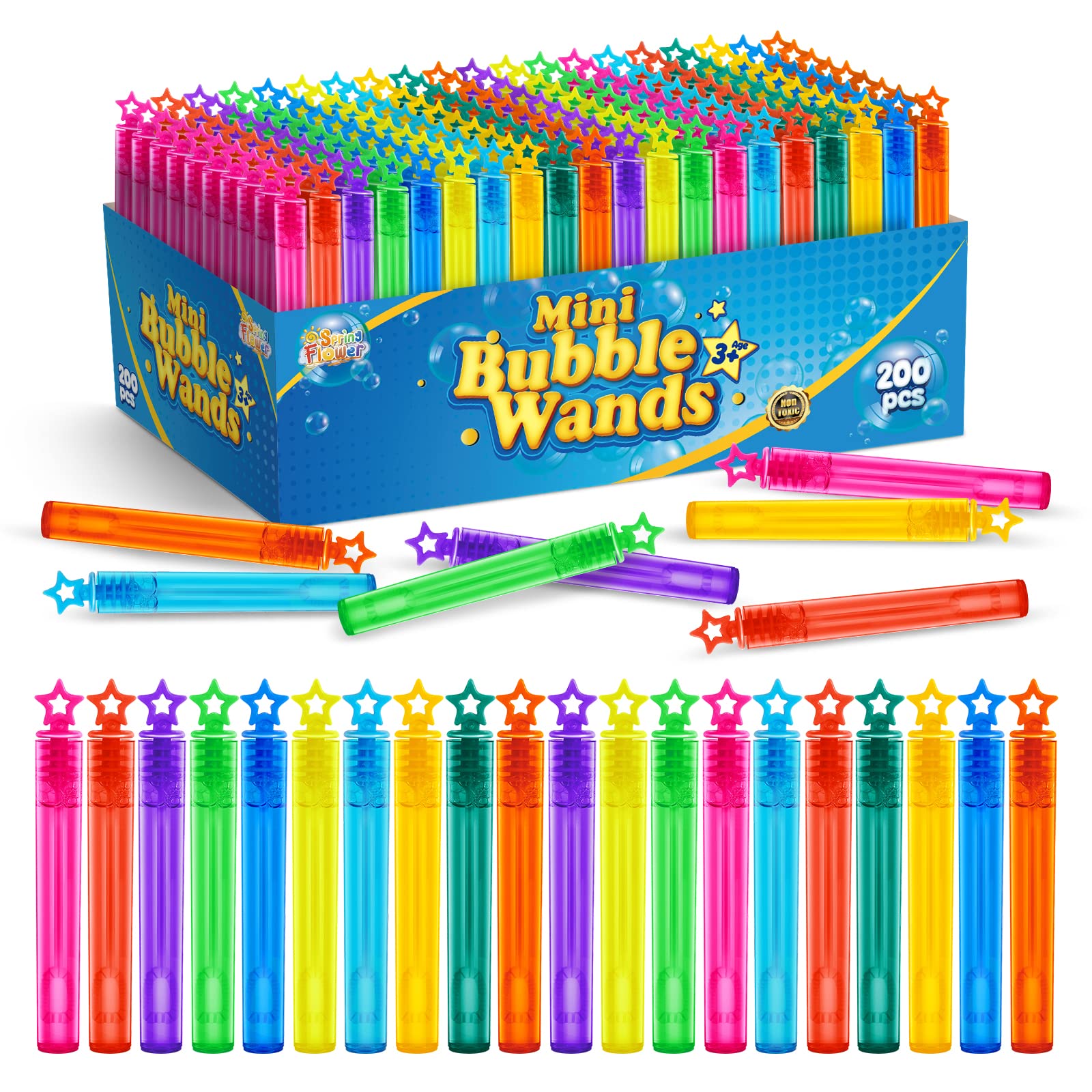 SpringFlower 200-piece mini bubble wands in a colorful box for easy party gifting.