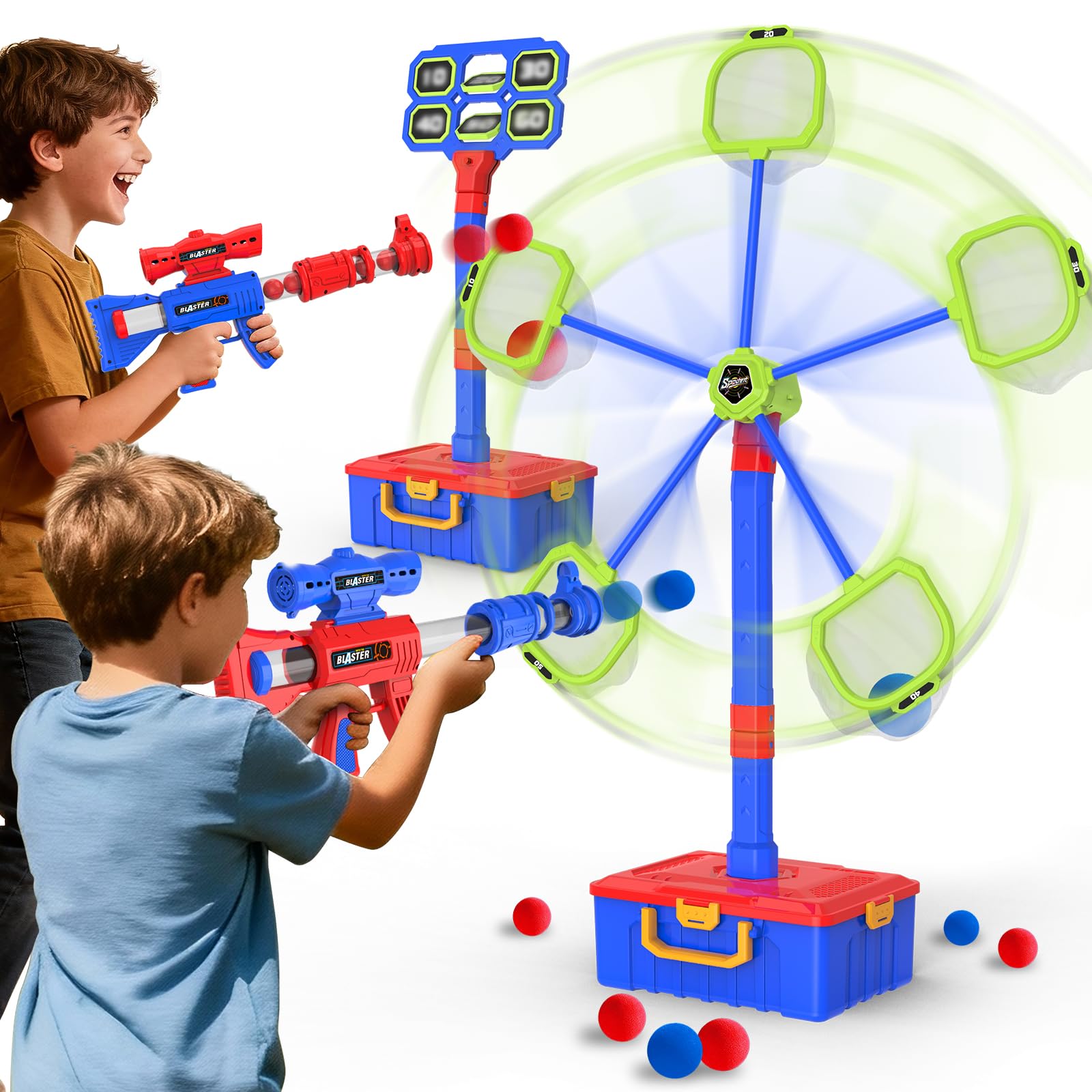SpringFlower 2-in-1 shooting game rotating target in action for two-player play
