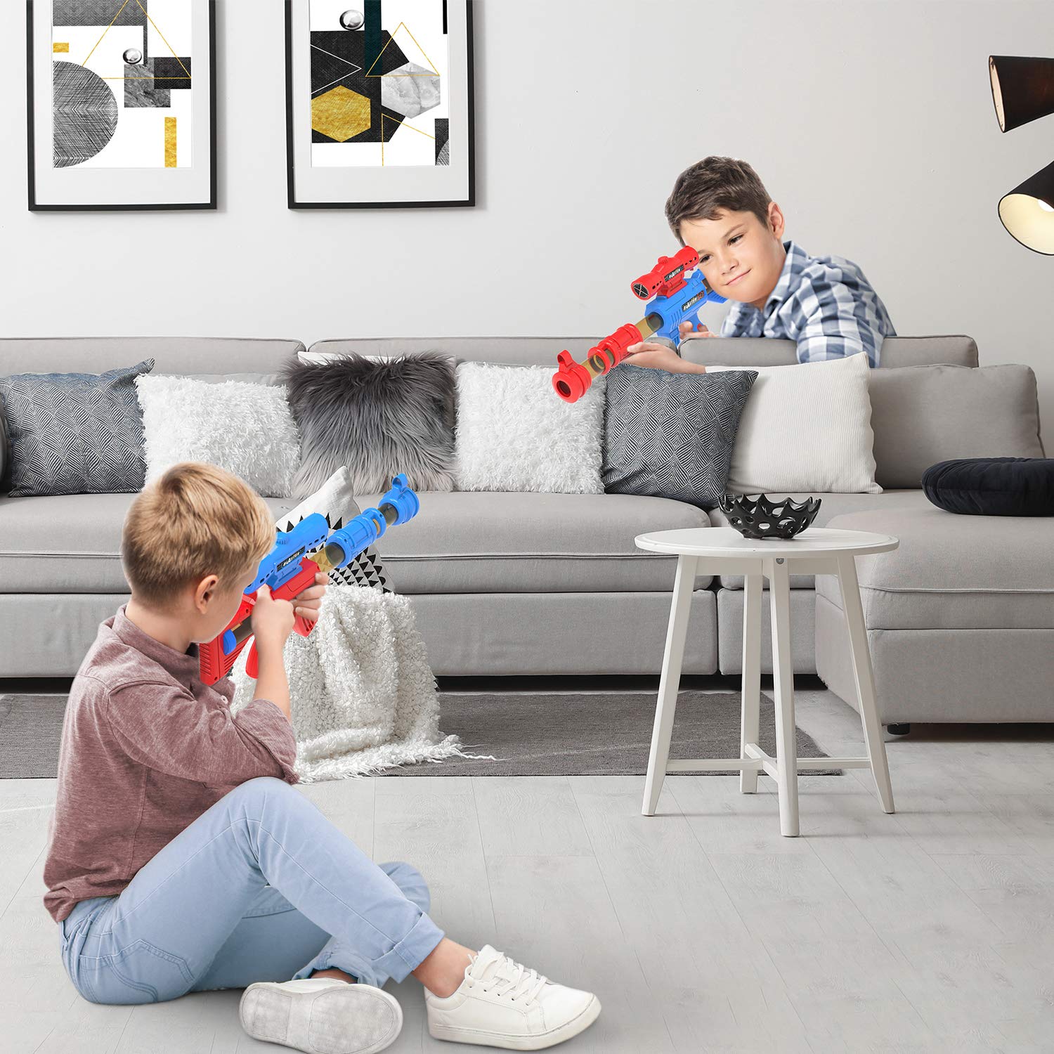 SpringFlower air-powered popper guns in action during play.