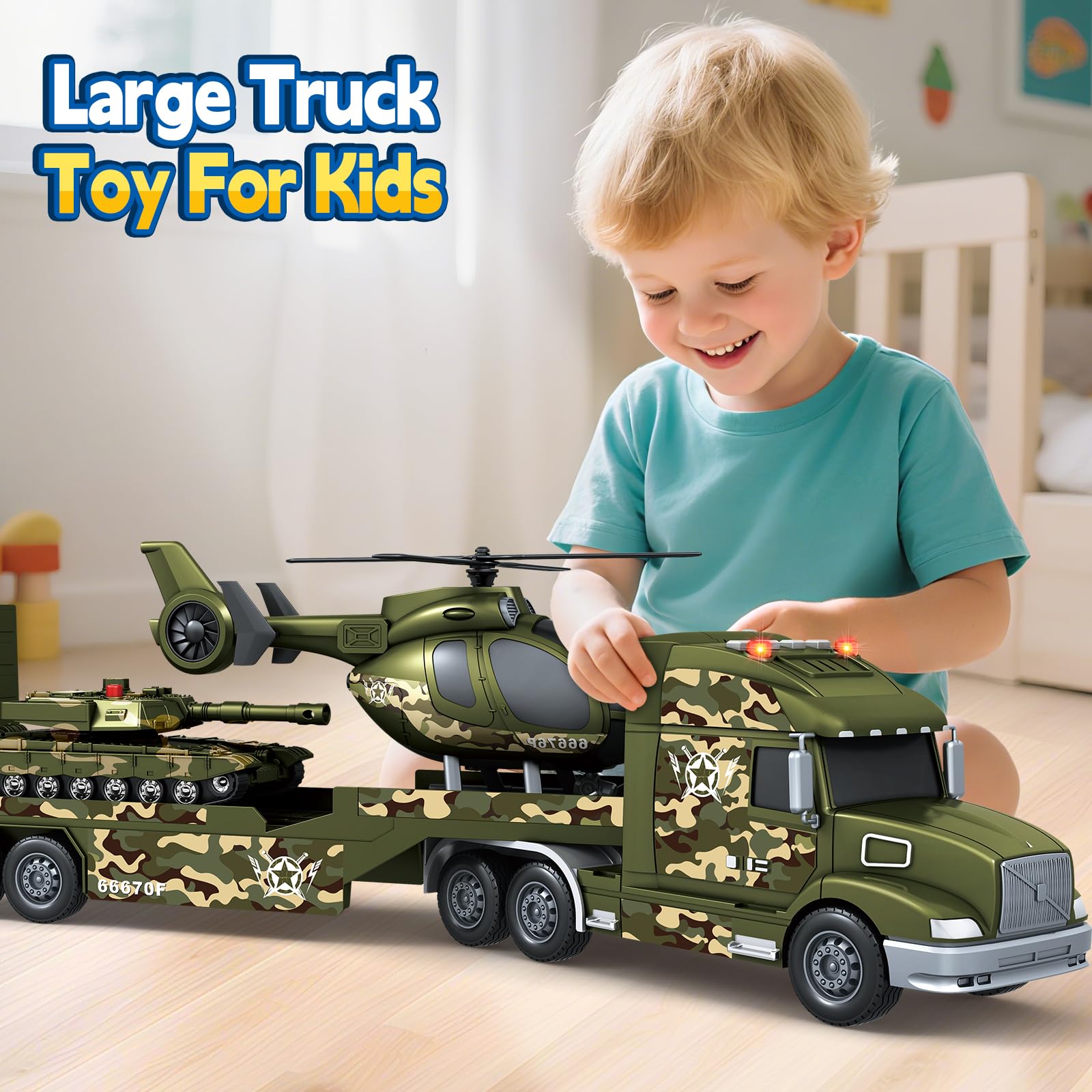 SpringFlower Army Truck Lights and sounds bring immersive action moments for kids