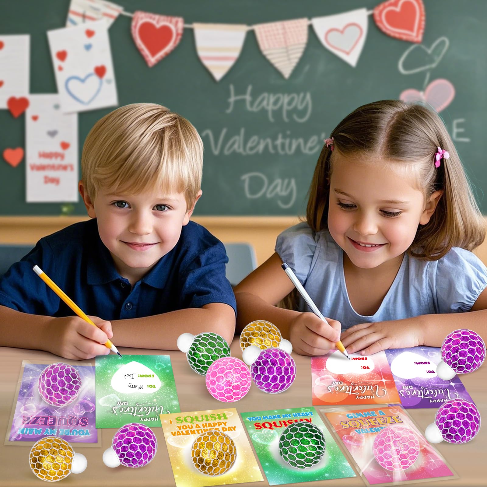 SpringFlower classroom exchange valentines cards with squeezable ball