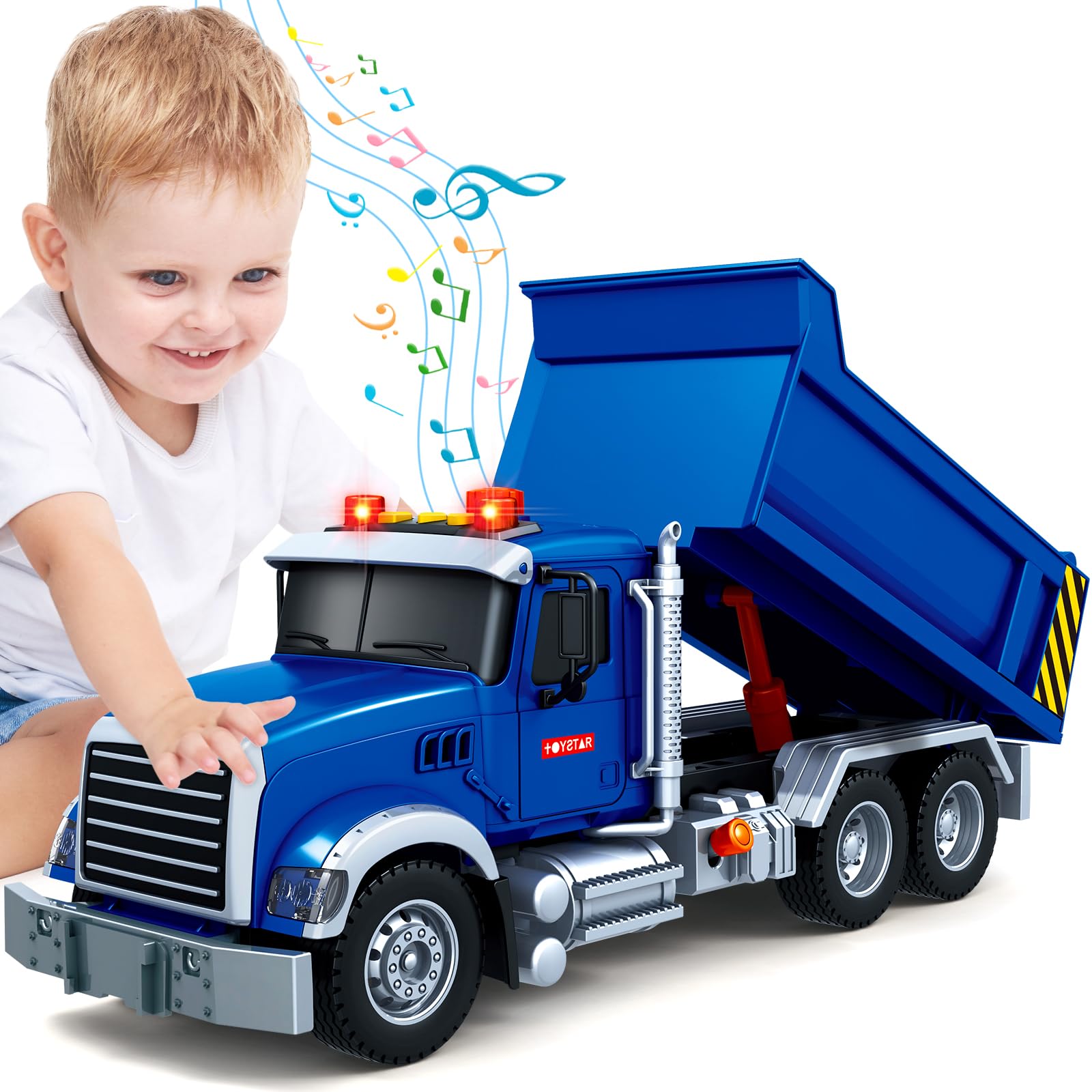 SpringFlower large 15-inch dump truck toy with sound and light for immersive pretend play.