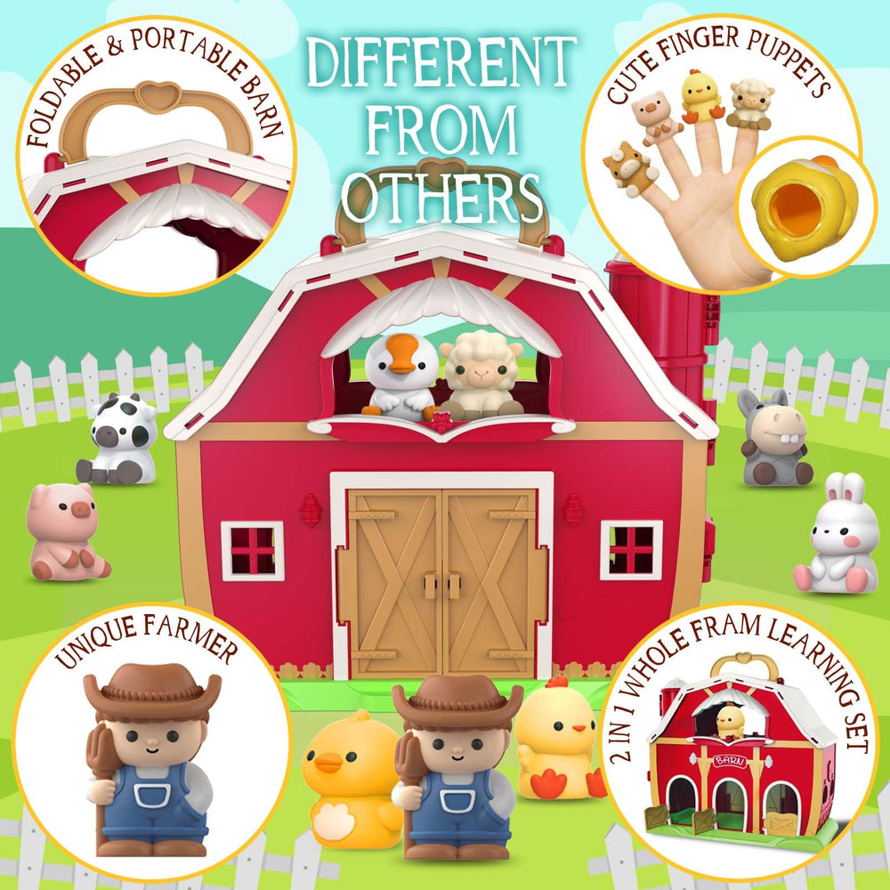 SpringFlower farm animals set including duck, chick, donkey, sheep, and cow for interactive play.