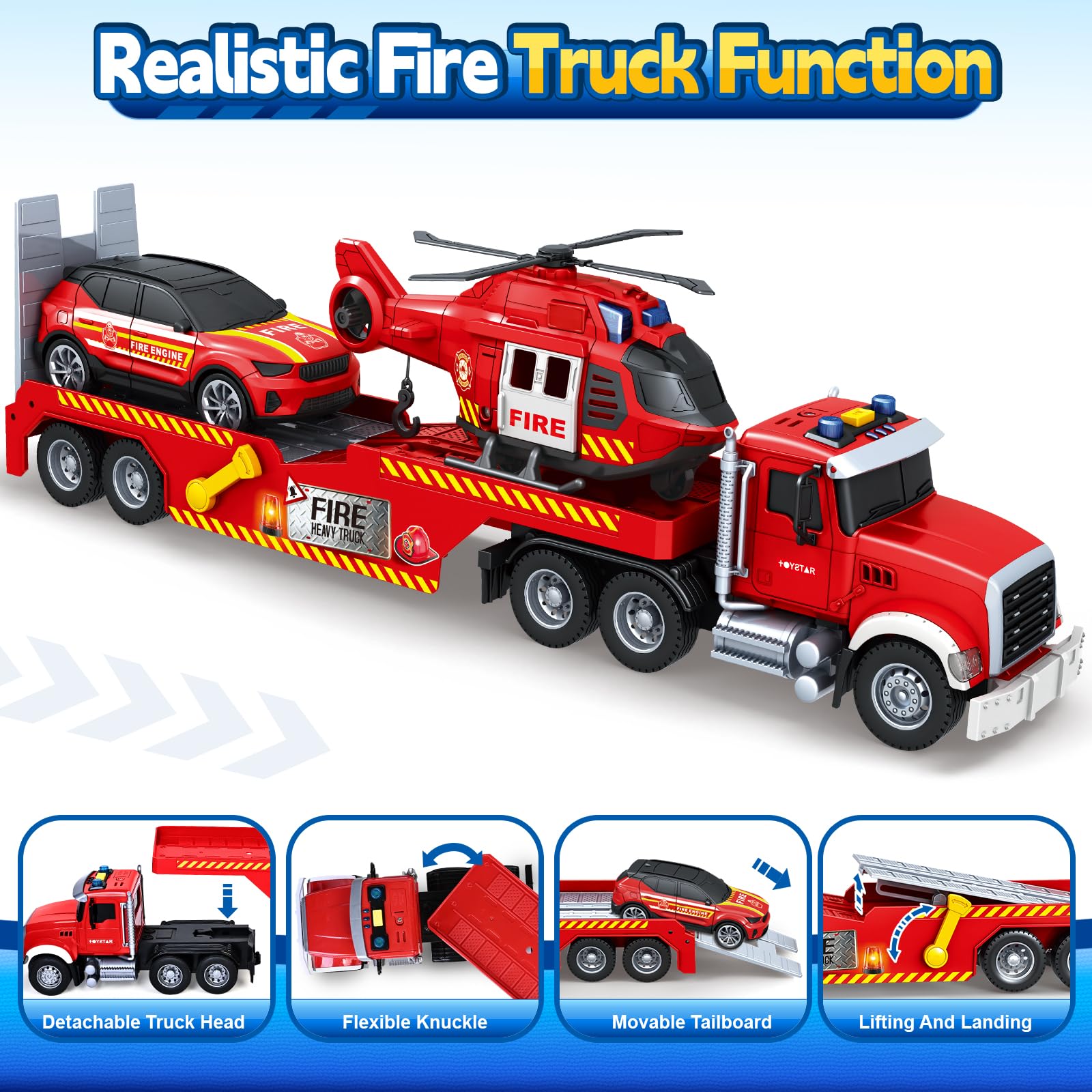 SpringFlower fire-truck-toy 21inch right view encourages action-filled pretend play.