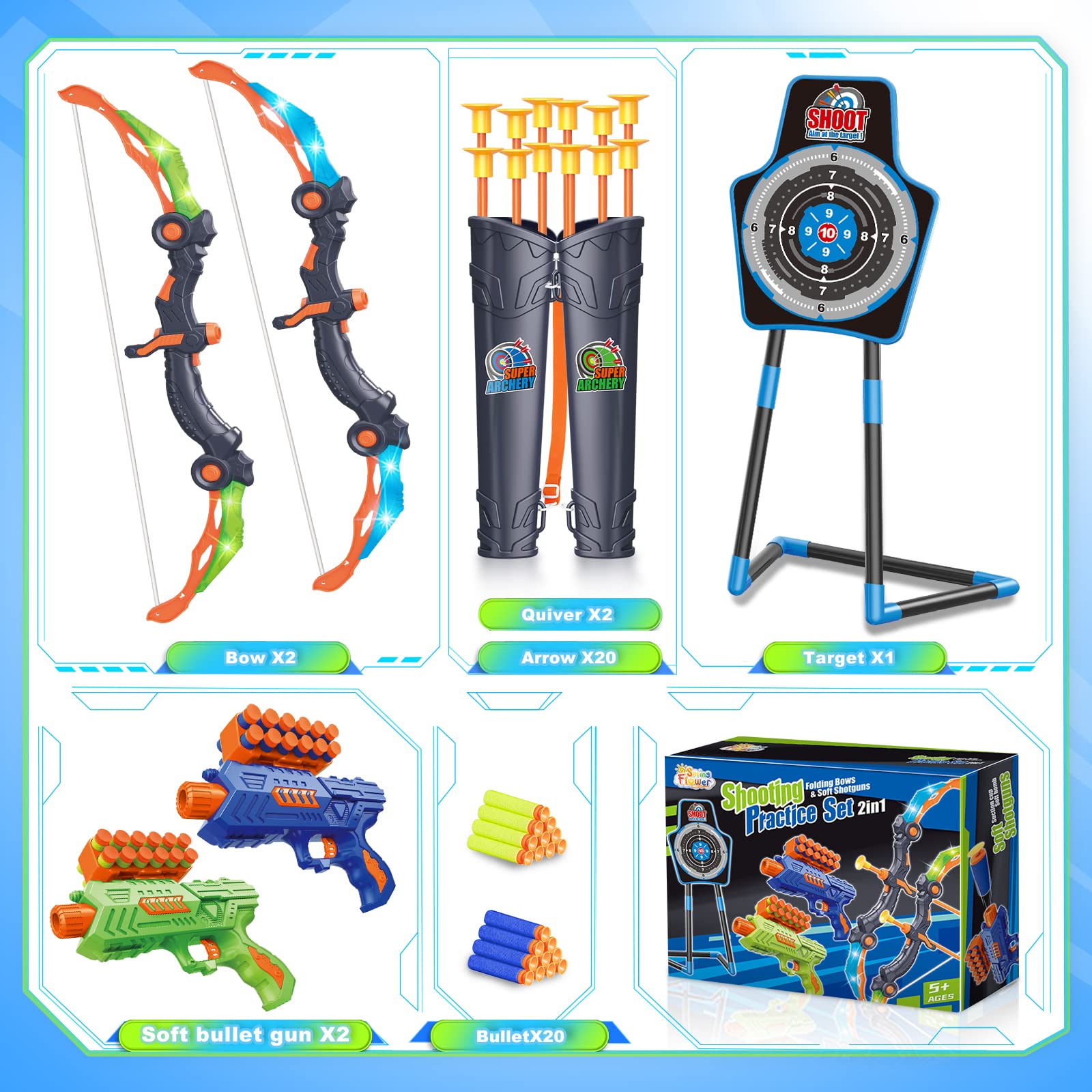 SpringFlower foam dart guns ready for safe, energetic play with kids.